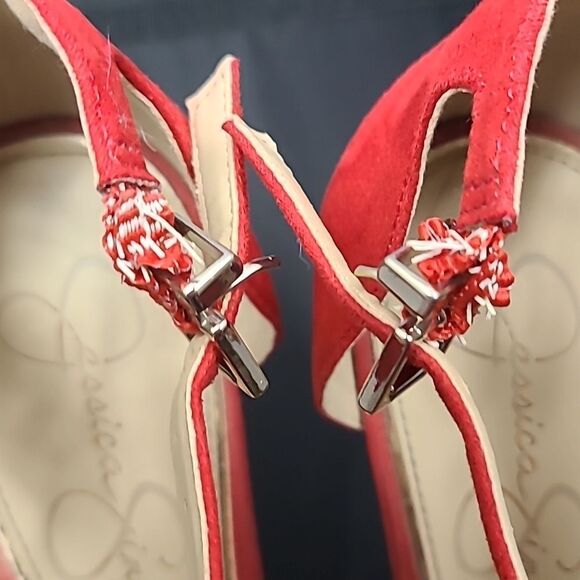 Jessica Simpson Postrie Pump Red Suede Stiletto Heels Ankle Strap Pointed Toe - Picture 7 of 9
